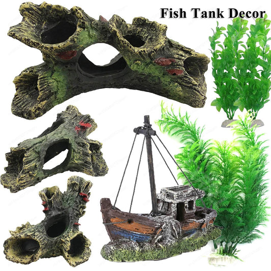 Décor de bûches creuses d'aquarium multifonction en résine, grotte de cachette de poisson Non toxique, décoration en bois mort pour Aquarium - Animaleriex