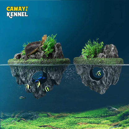 Aquarium d'île suspendu décoratif, pierre flottante créative, Simulation de plantes, cavernes, ornements artisanaux, accessoires d'aquarium - Animaleriex