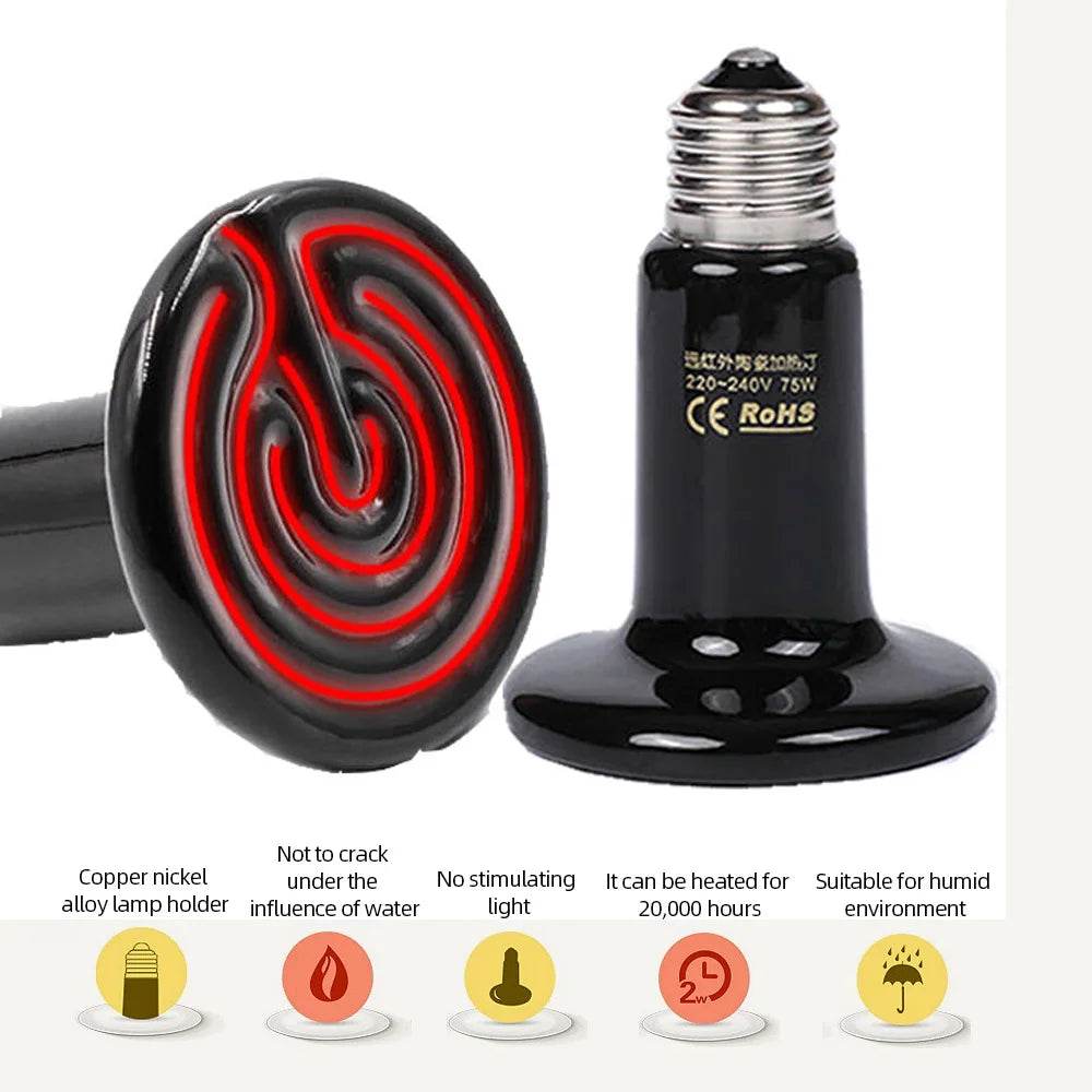Lampe chauffante en céramique pour animaux de compagnie, à infrarouge lointain, 25W, 50W, 75W, 100W, 150W, 200W, 110V, 220V, pour reptiles, tortues, couveuse, émetteur de chaleur - Animaleriex