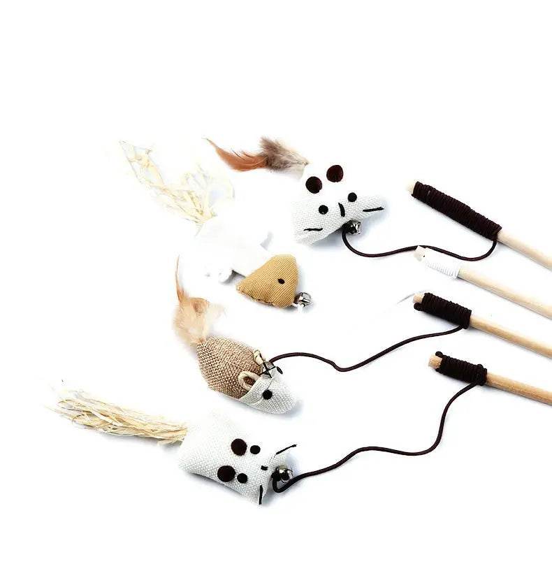 1PC Teaser plume jouets chaton drôle coloré tige chat baguette jouets bois animal chat jouets interactif bâton animal chat fournitures - Animaleriex