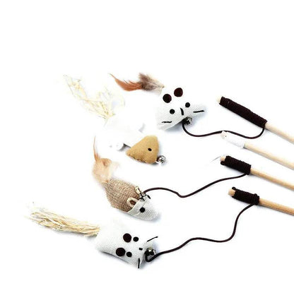 1PC Teaser plume jouets chaton drôle coloré tige chat baguette jouets bois animal chat jouets interactif bâton animal chat fournitures - Animaleriex