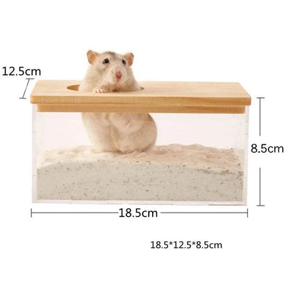 Hamster salle de bain maison bac à sable entièrement Transparent Urine sable bassin ours doré fournitures sable bain conteneur petite salle de bain pour animaux de compagnie - Animaleriex