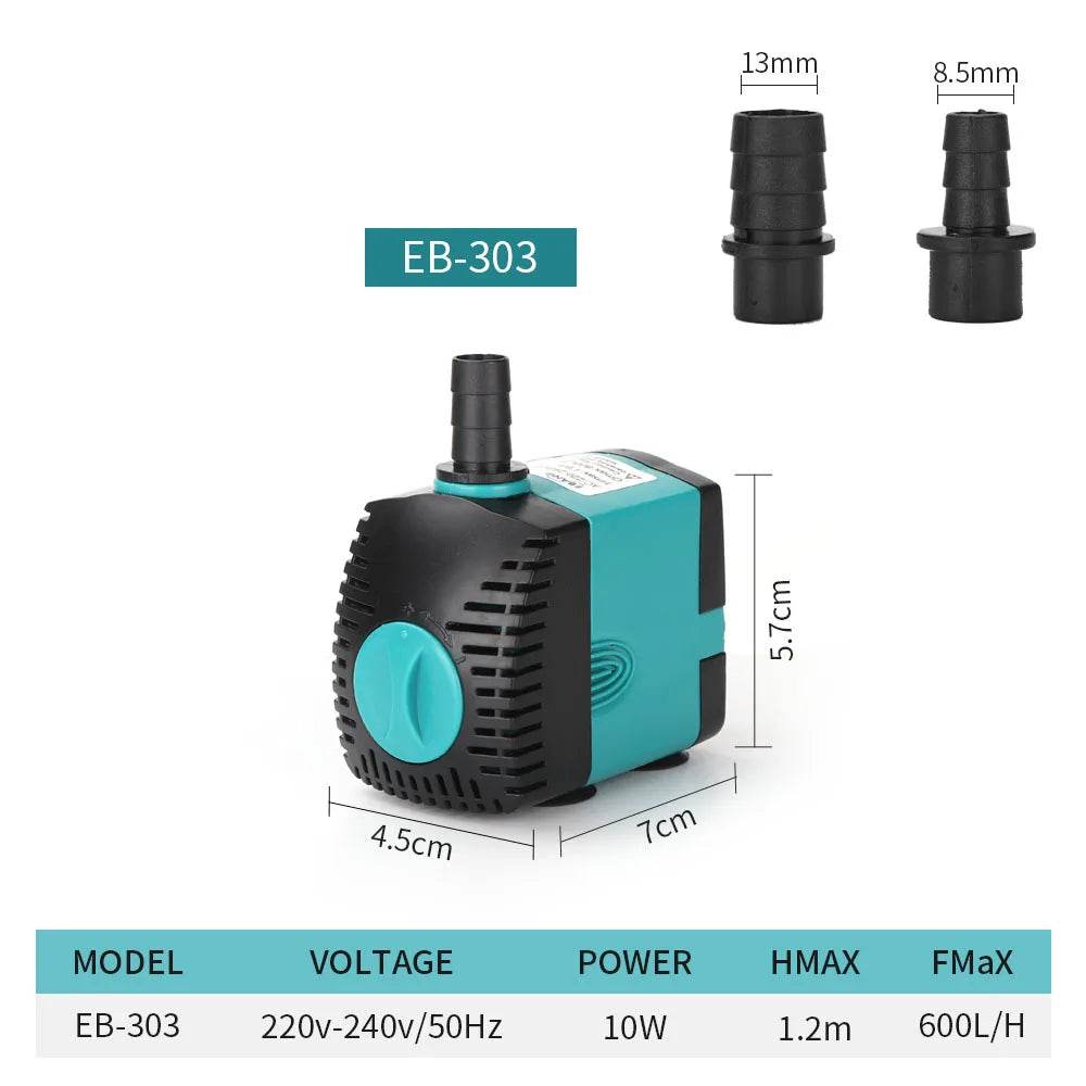 Pompe de fontaine d'eau Submersible Ultra silencieuse 3-60W, filtre pour étang à poissons, pompe à eau d'aquarium, fontaine de réservoir EU US 220V-240V - Animaleriex