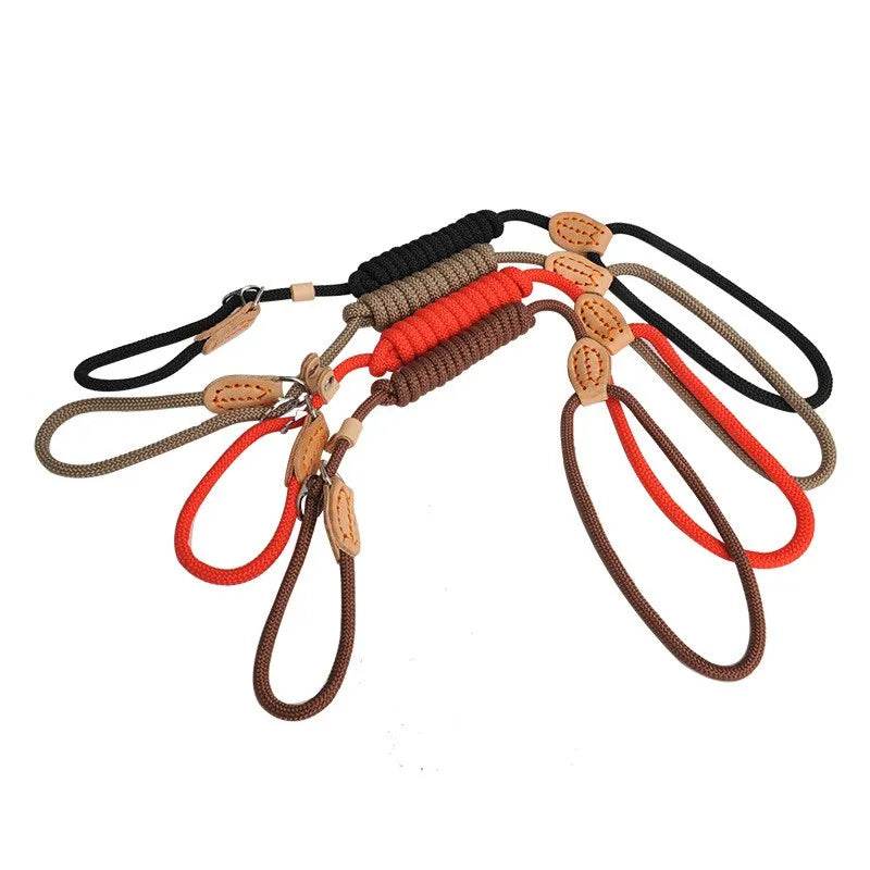 Laisse pour chien, corde coulissante, laisse en plomb, corde tressée robuste, collier à boucle réglable, laisse d'entraînement pour chiens de taille moyenne et grande - Animaleriex