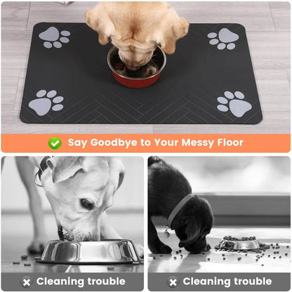 Tapis d'alimentation pour animaux de compagnie, napperon absorbant pour bol de nourriture et d'eau, avec support en caoutchouc imperméable, tapis d'eau à séchage rapide pour chien et chat - Animaleriex