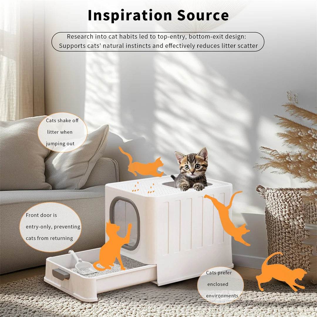 BingoPaw Bac à litière pour chat : pliable, entrée supérieure, très grande toilette pour chat avec couvercle, bac à litière pour chaton, design de tiroir facile à nettoyer - Animaleriex