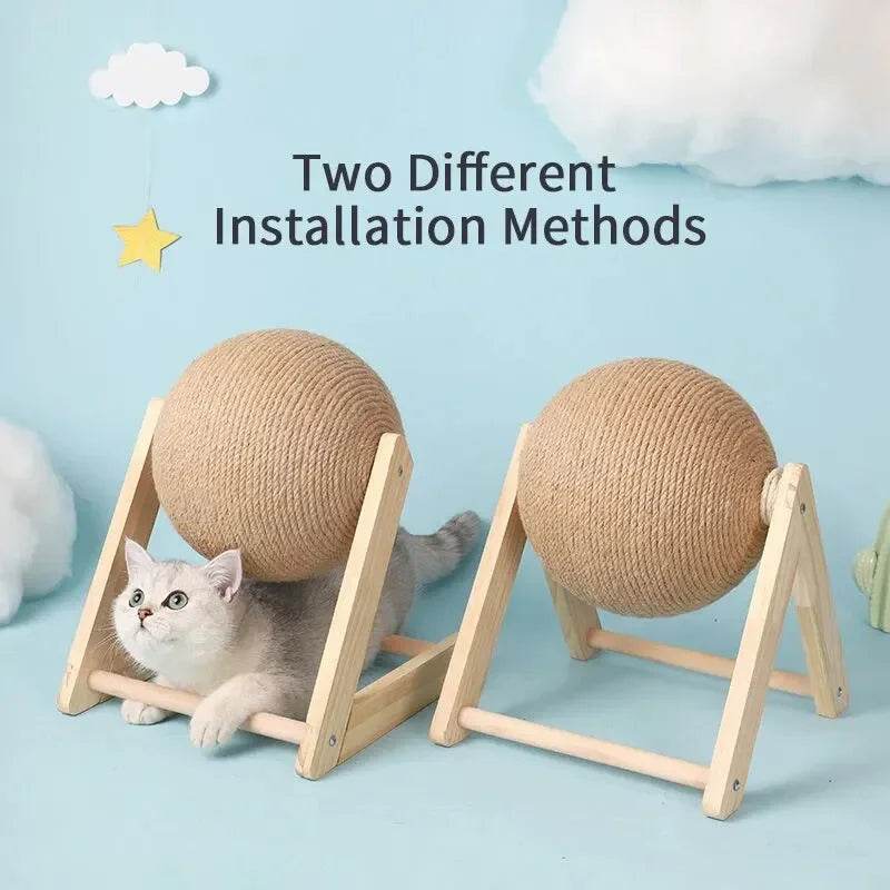 Cratchers pour chats, jouets en boule de Sisal et de bois, Triangle Stable pour chats, objets d'intérieur robustes, grattage frais sur support, rotation - Animaleriex