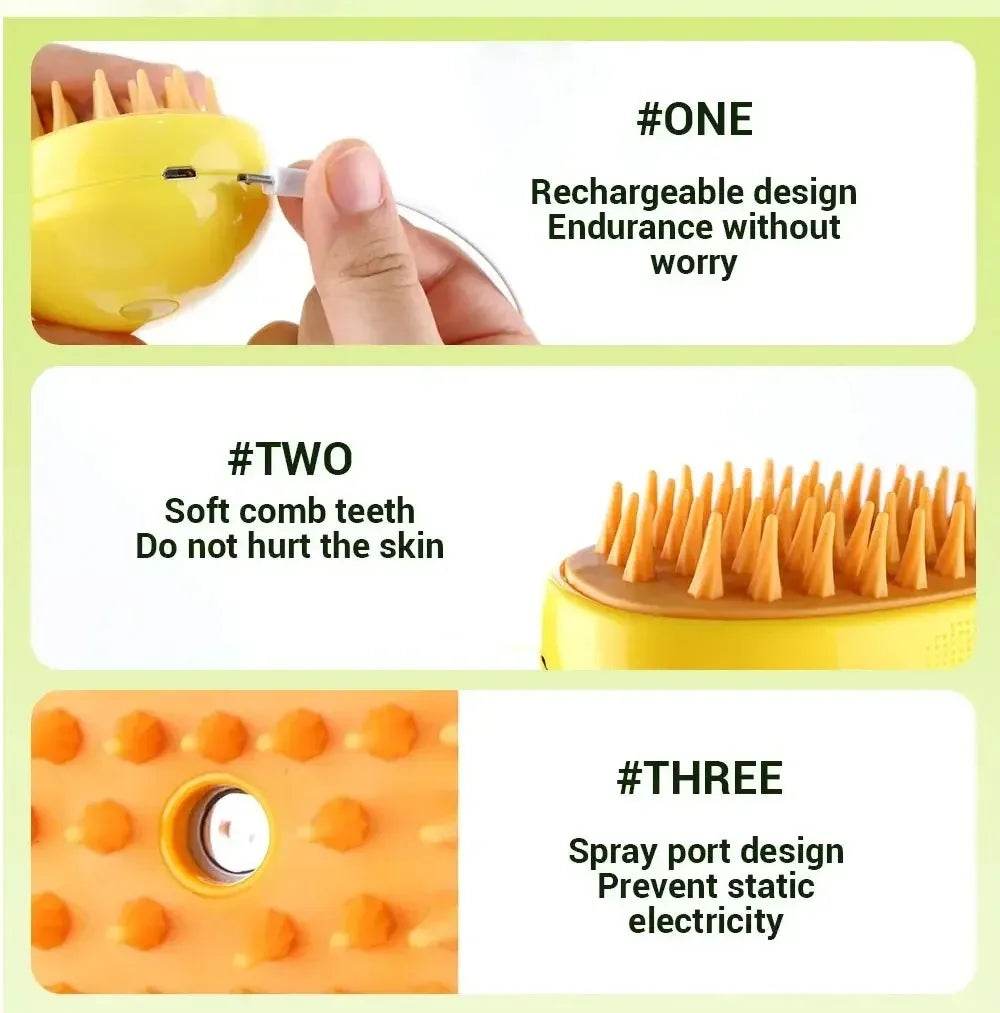 Chat chien brosse à vapeur brosse à vapeur pulvérisateur électrique pour Massage outil de toilettage pour animaux de compagnie perte 3 en 1 pulvérisateurs électriques peignes de Massage - Animaleriex