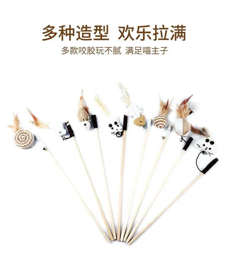 1PC Teaser plume jouets chaton drôle coloré tige chat baguette jouets bois animal chat jouets interactif bâton animal chat fournitures - Animaleriex