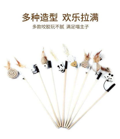 1PC Teaser plume jouets chaton drôle coloré tige chat baguette jouets bois animal chat jouets interactif bâton animal chat fournitures - Animaleriex