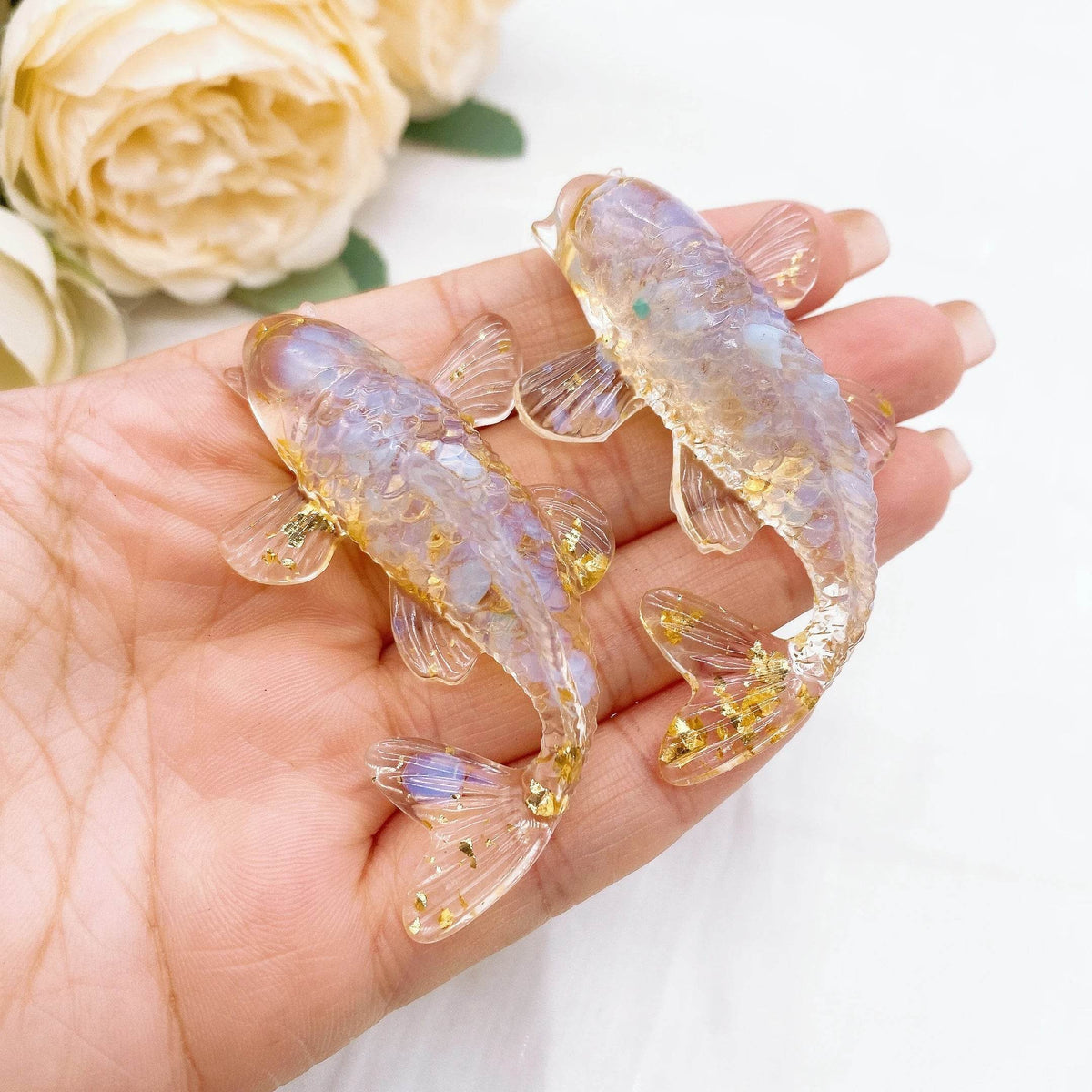 Figurine de poisson Koi porte-bonheur en pierre de cristal naturel, 2.3 pouces, Mini Quartz, Statue de carpe fantaisie, décoration de maison, ornement de bureau, cadeau - Animaleriex