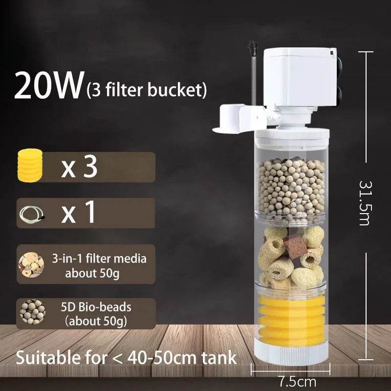 Filtre silencieux 220V 50Hz pour Aquarium, tortue, poisson, pompe à eau Submersible, Bio éponge, écumoire, fabricant de vagues, accessoires de filtres - Animaleriex