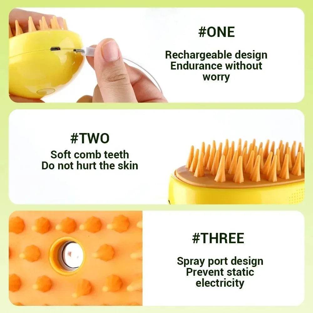 Chat chien brosse à vapeur brosse à vapeur pulvérisateur électrique pour Massage outil de toilettage pour animaux de compagnie perte 3 en 1 pulvérisateurs électriques peignes de Massage - Animaleriex