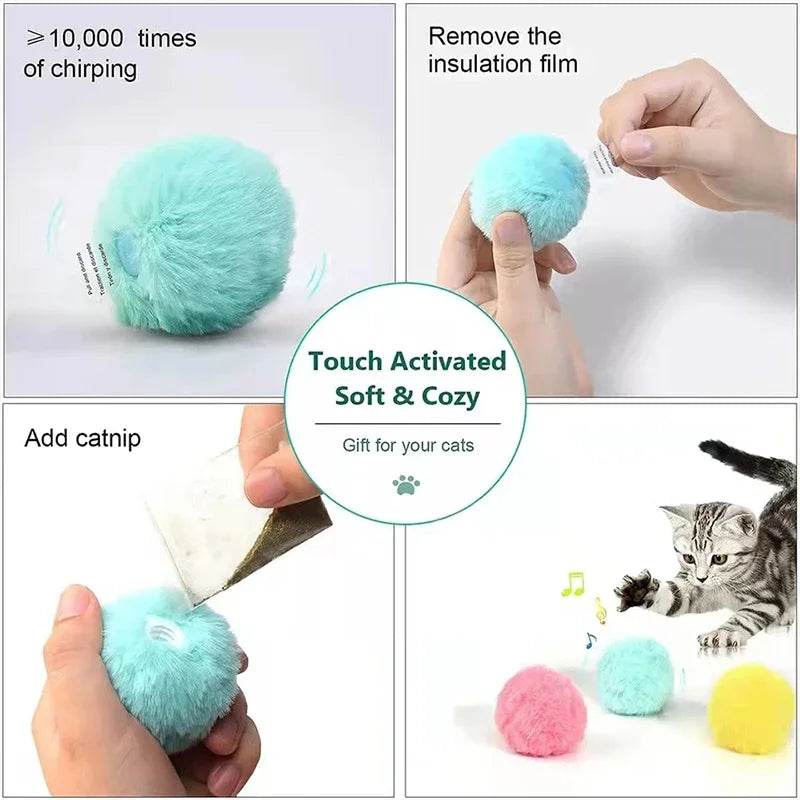 Jouets intelligents en peluche pour chat, jouet électrique d'entraînement à l'herbe à chat, chaton tactile, produit pour animaux de compagnie, balle à couinement - Animaleriex