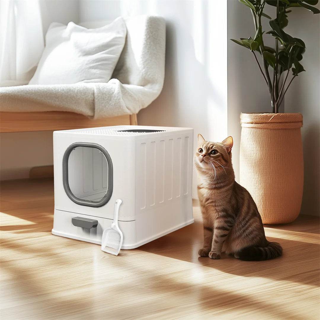 BingoPaw Bac à litière pour chat : pliable, entrée supérieure, très grande toilette pour chat avec couvercle, bac à litière pour chaton, design de tiroir facile à nettoyer - Animaleriex