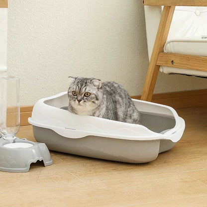Bac à litière Semi-fermé, toilettes anti-éclaboussures pour chat, fournitures de nettoyage pour grands chatons, grand bol à excréments pour animaux de compagnie - Animaleriex