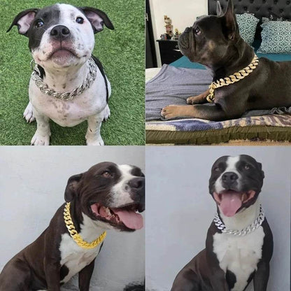 Collier de chaîne de chien en plastique or collier clouté de diamant de luxe pour chiens de taille moyenne bijoux pour animaux de compagnie collier accessoires chaîne cubaine - Animaleriex