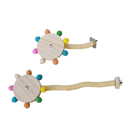Jouet de perchoir amusant avec boules rotatives, support interactif en bois pour perroquets colorés, jouet de recherche de nourriture, moulin à vent rotatif pour tourtereaux - Animaleriex