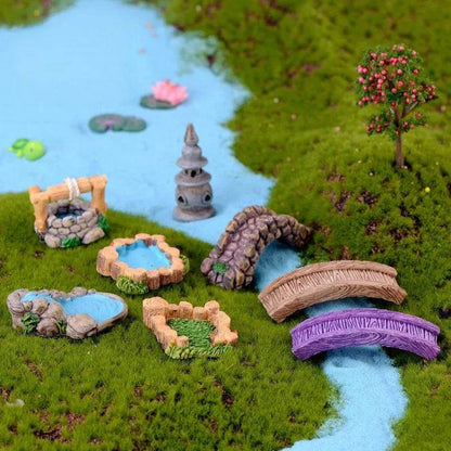 Accessoires de jardin féerique, puits d'eau de source miniatures, pont de bateau, ornement de Statue, Figurines de paysage, décor artisanal de jardin de maison - Animaleriex