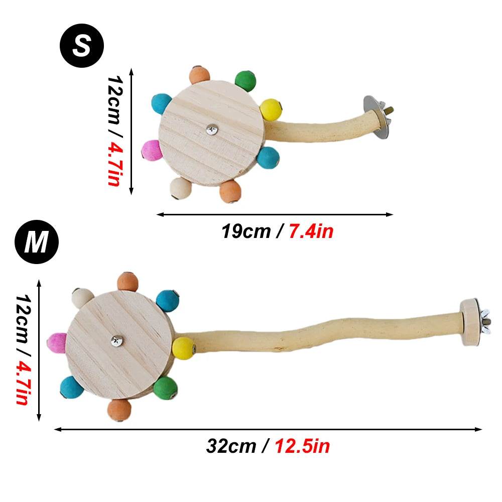 Jouet de perchoir amusant avec boules rotatives, support interactif en bois pour perroquets colorés, jouet de recherche de nourriture, moulin à vent rotatif pour tourtereaux - Animaleriex