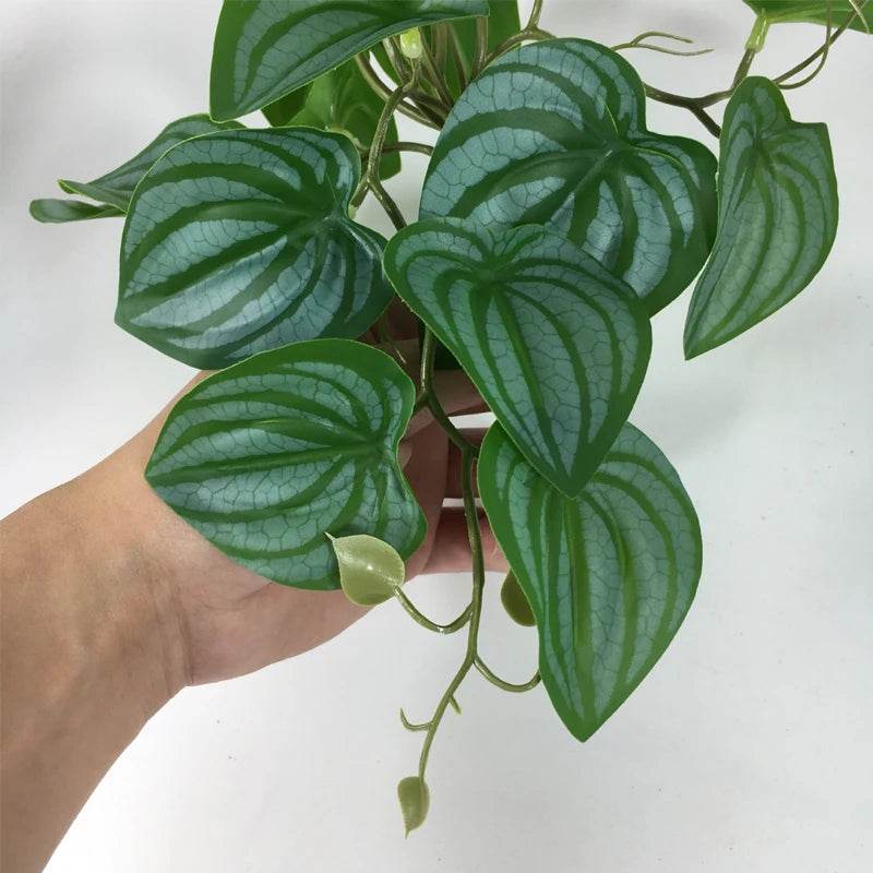 Plante de Terrarium artificielle pour amphibiens de reptiles, pour réservoir, décorations d'habitat pour animaux de compagnie, feuilles tropicales réalistes, feuille en plastique, rotin - Animaleriex