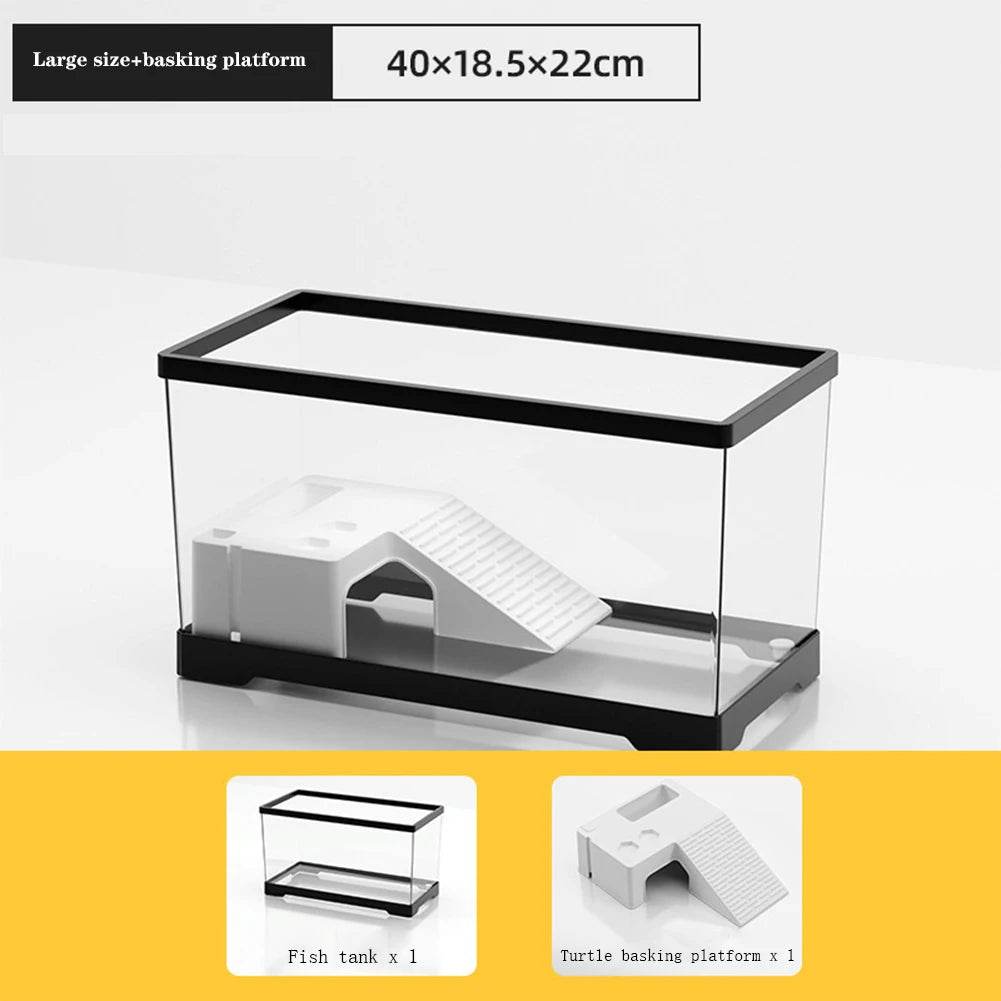 Grand réservoir de tortues Transparent, réservoir de poissons d'aquarium avec Drain de fond, Reptiles amphibiens avec plate-forme de baignade, boîte d'élevage ouverte - Animaleriex