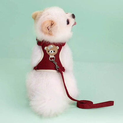 Ensemble de laisse de harnais pour animaux de compagnie, mignon, pour petits chiens de taille moyenne, chat, laisse de marche, Chihuahua, lapin, gilet, harnais, collier de caniche, accessoires pour chiens - Animaleriex