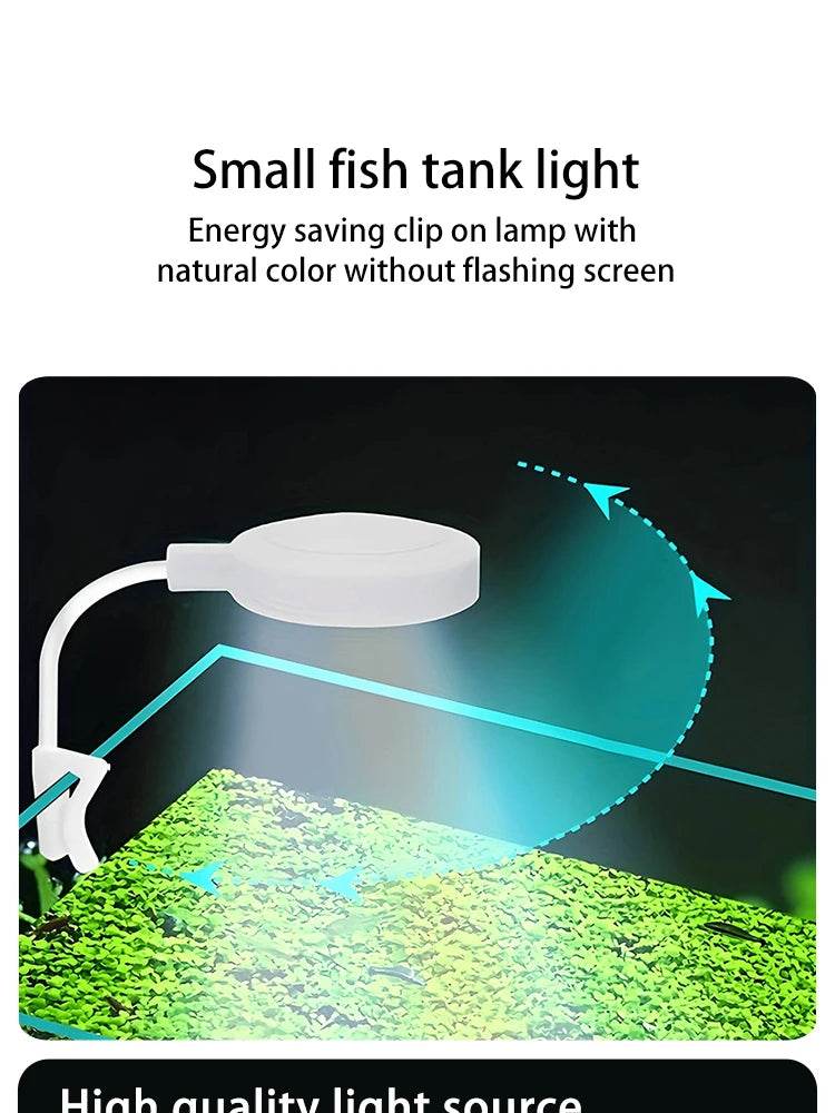 Lumière d'aquarium avec adaptateur LED à clipser, petite lumière USB à spectre complet, éclairage rotatif à 360 ° - Animaleriex