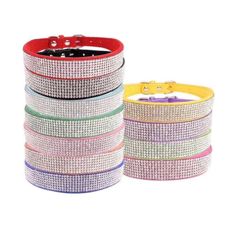 Collier pour chien en Fiber de daim et cristal, confortable, à paillettes, strass, en alliage de Zinc, avec boucle, pour petits chiens et chats, XXS-L - Animaleriex